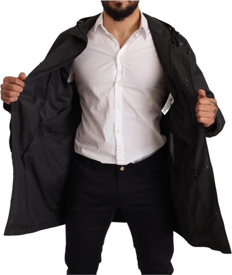 Dolce & Gabbana Zwarte heren trenchcoat met capuchon Black Heren