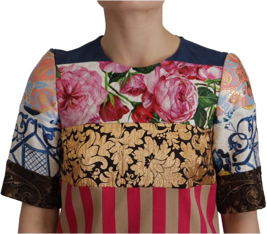 Dolce & Gabbana Multicolor Pachwork Floral Sheath Jaquard Mini Gown Dress Meerkleurig Dames