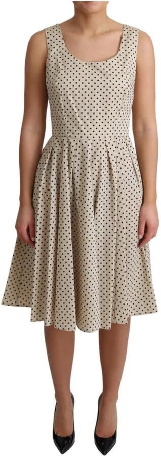 Dolce & Gabbana Beige Polka Gestippelde Katoenen A-Lijn Jurk Beige Dames - Foto 5