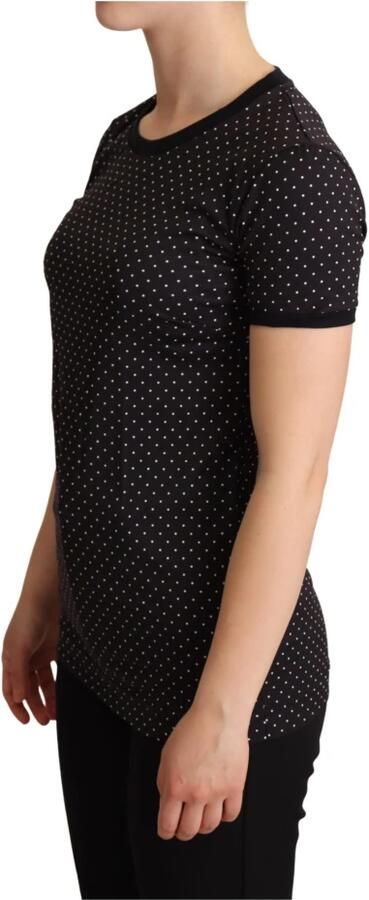 Dolce & Gabbana Dolce Gabbana Dotted Crewneck Bomuld Top T-shirt Zwart Dames - Foto 2