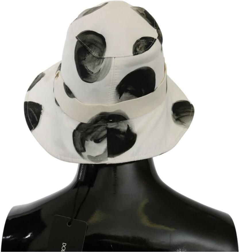 Dolce & Gabbana Logo Bucket Hat Wit met Zwart Polka Dot White Dames