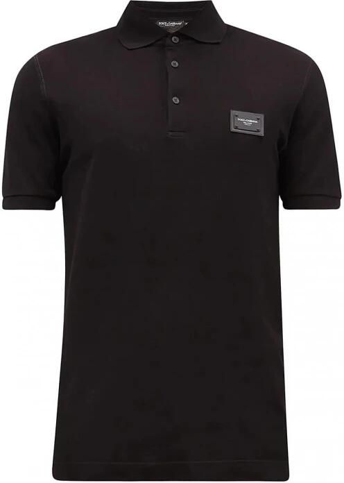 Dolce & Gabbana Polo Shirt Elegant Zwart met Metalen Logo Black Heren