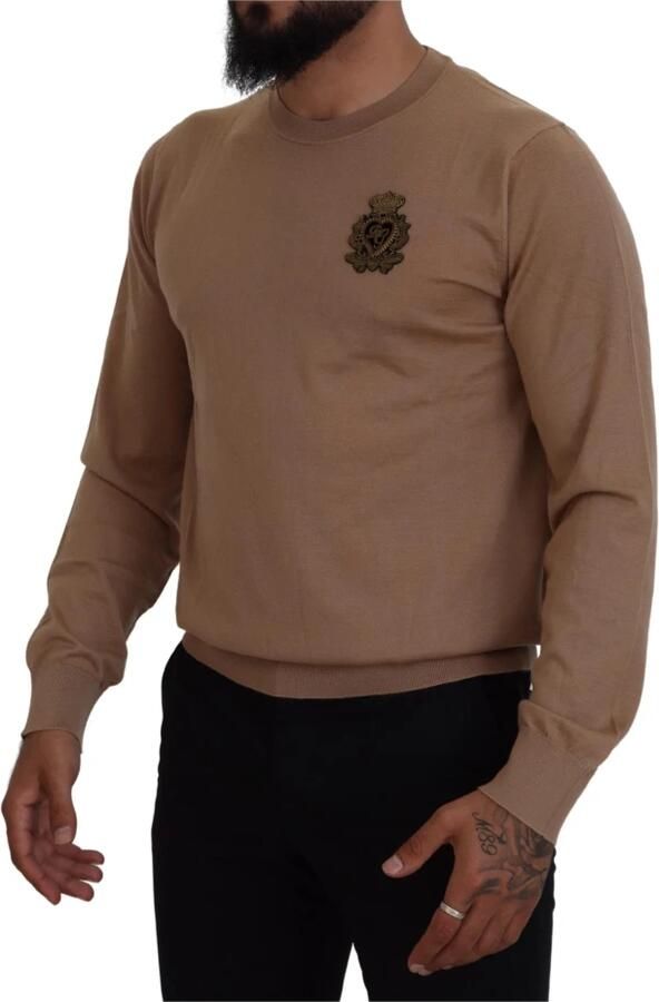 Dolce & Gabbana Beige Cashmere Crown Logo Pullover Sweater Bruin Heren - Foto 6