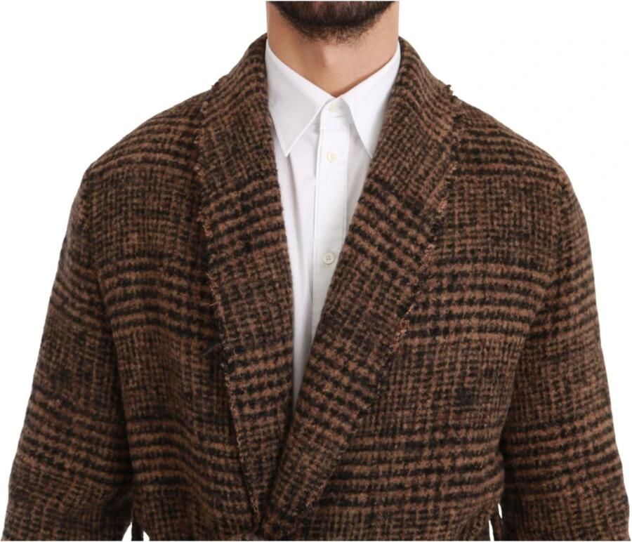 Dolce & Gabbana Prachtige Bruine Geruite Wollen Mantel Brown Heren