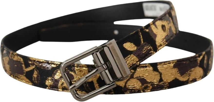 Dolce & Gabbana Multicolor Jacquard Leren Logo Metalen Gesp Riem Meerkleurig Unisex