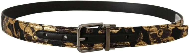 Dolce & Gabbana Multicolor Jacquard Leren Logo Metalen Gesp Riem Meerkleurig Unisex - Foto 2