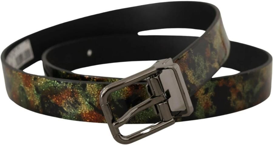 Dolce & Gabbana Zwart Fonkelend Leren Riem met Metalen Gesp Black Heren