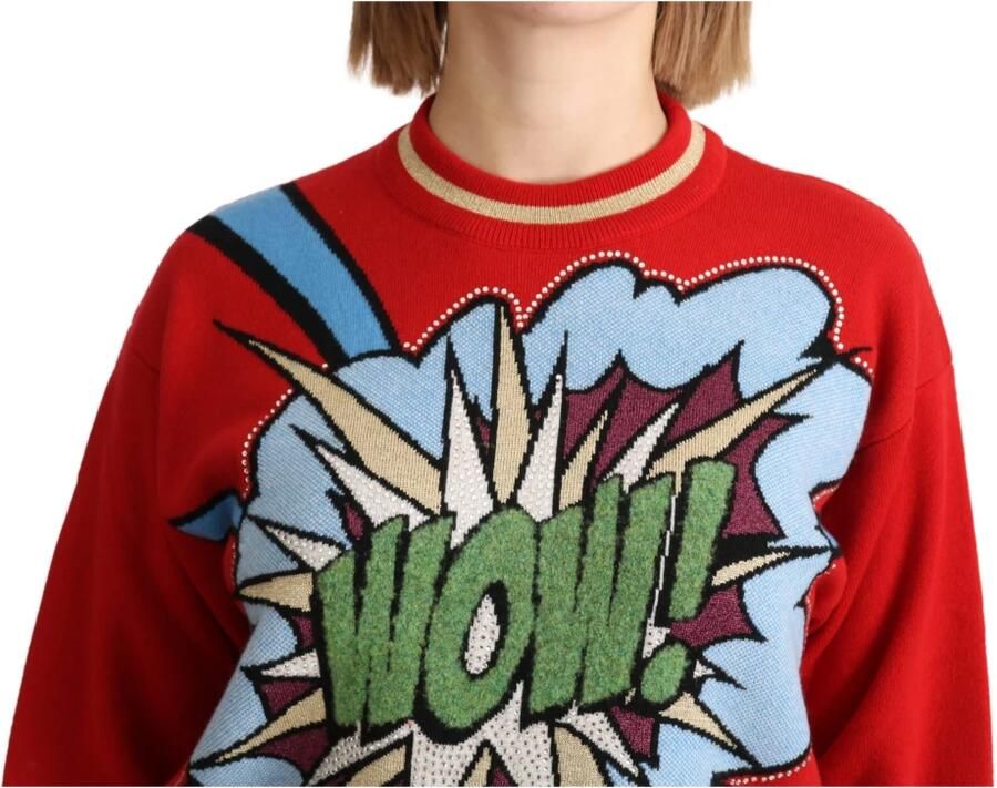 Dolce & Gabbana Red Knitted Cashmere Cartoon Top Sweater Rood Dames