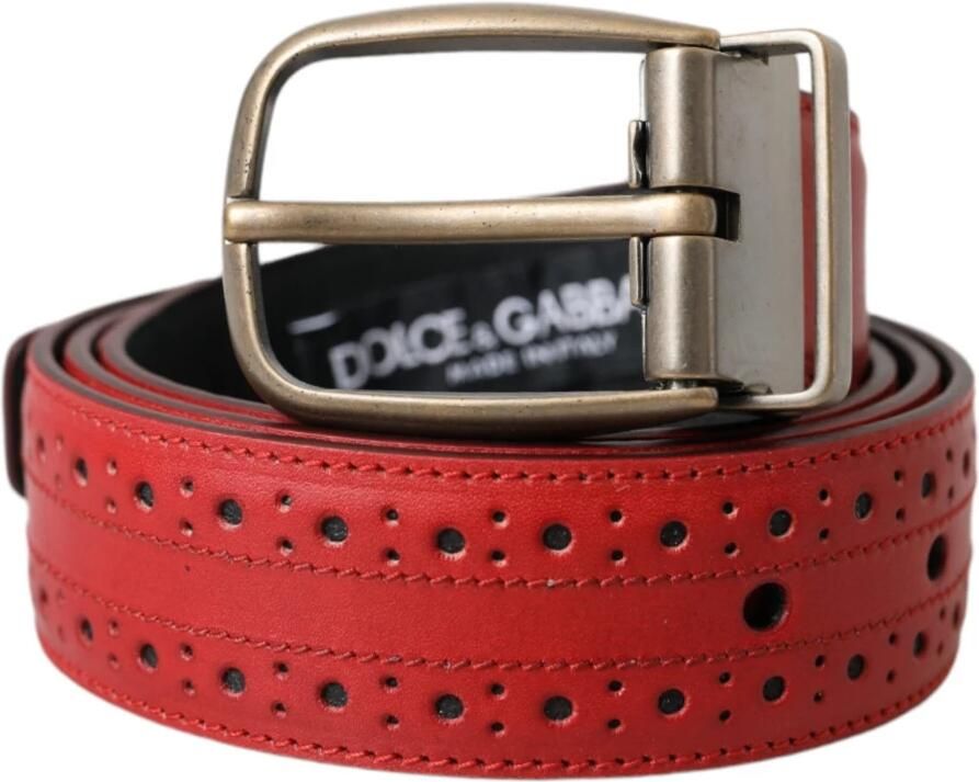 Dolce & Gabbana Geperforeerde Leren Riem Metalen Gesp Red - Foto 3