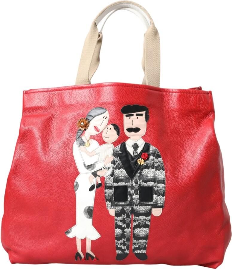 D&G Boodschappentas D&G Familie Appliqu Tote Rood Lederen Tote - Foto 7