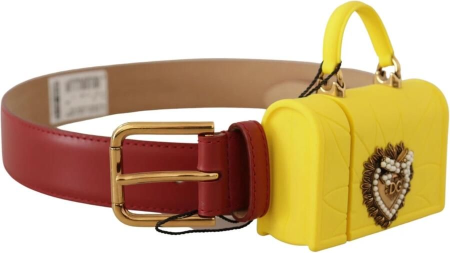 Dolce & Gabbana Rood Leren Geel Devotion Hart Tas Gesp Riem Red Dames - Foto 5