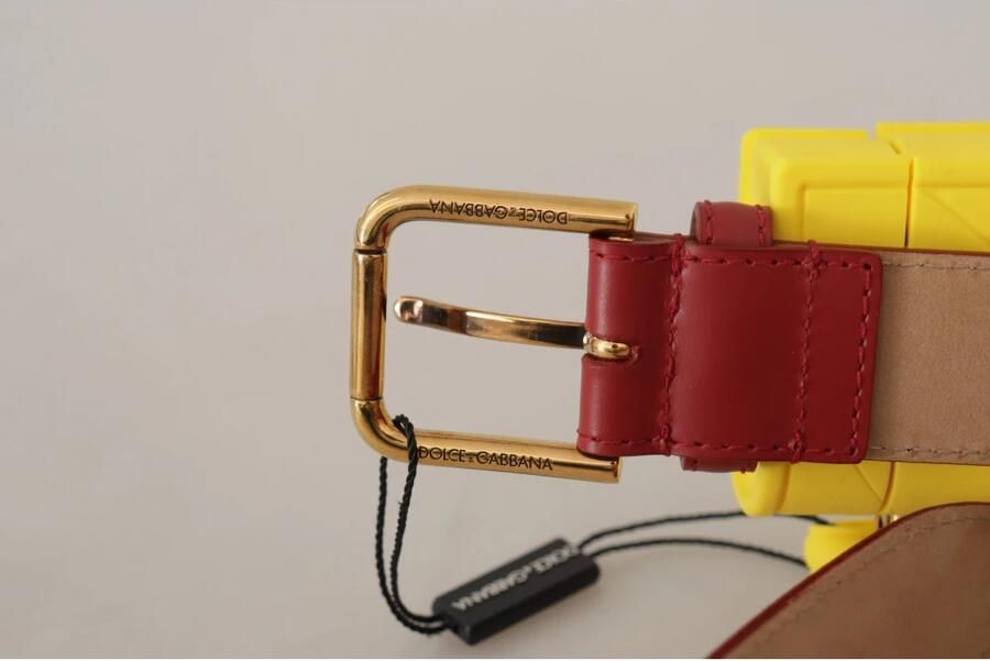 Dolce & Gabbana Rood Leren Geel Devotion Hart Tas Gesp Riem Red Dames