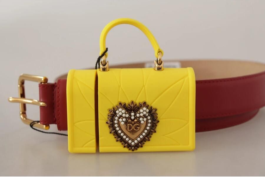 Dolce & Gabbana Rood Leren Geel Devotion Hart Tas Gesp Riem Red Dames - Foto 3