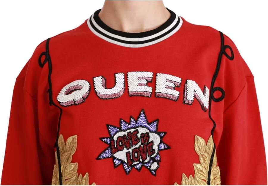 Dolce & Gabbana Rode Queen Sequined Love Sweater Red Dames