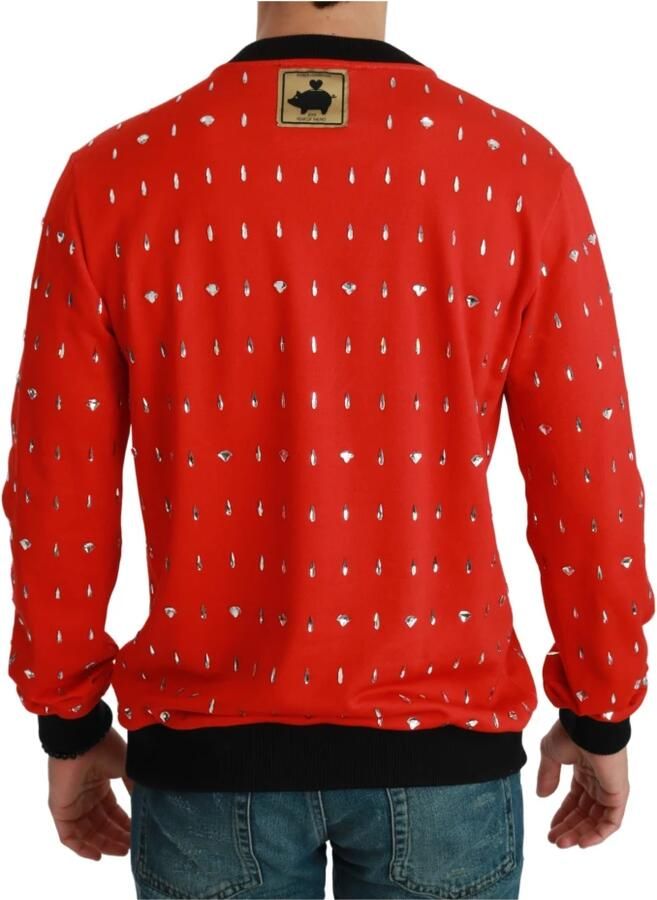 Dolce & Gabbana Rode Kristallen Varken Trui 2019 Collectie Rood Heren