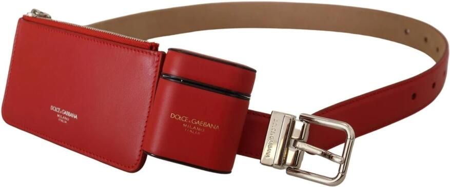 Dolce & Gabbana Rood Leren AirPods Muntportemonnee Riem Red Dames