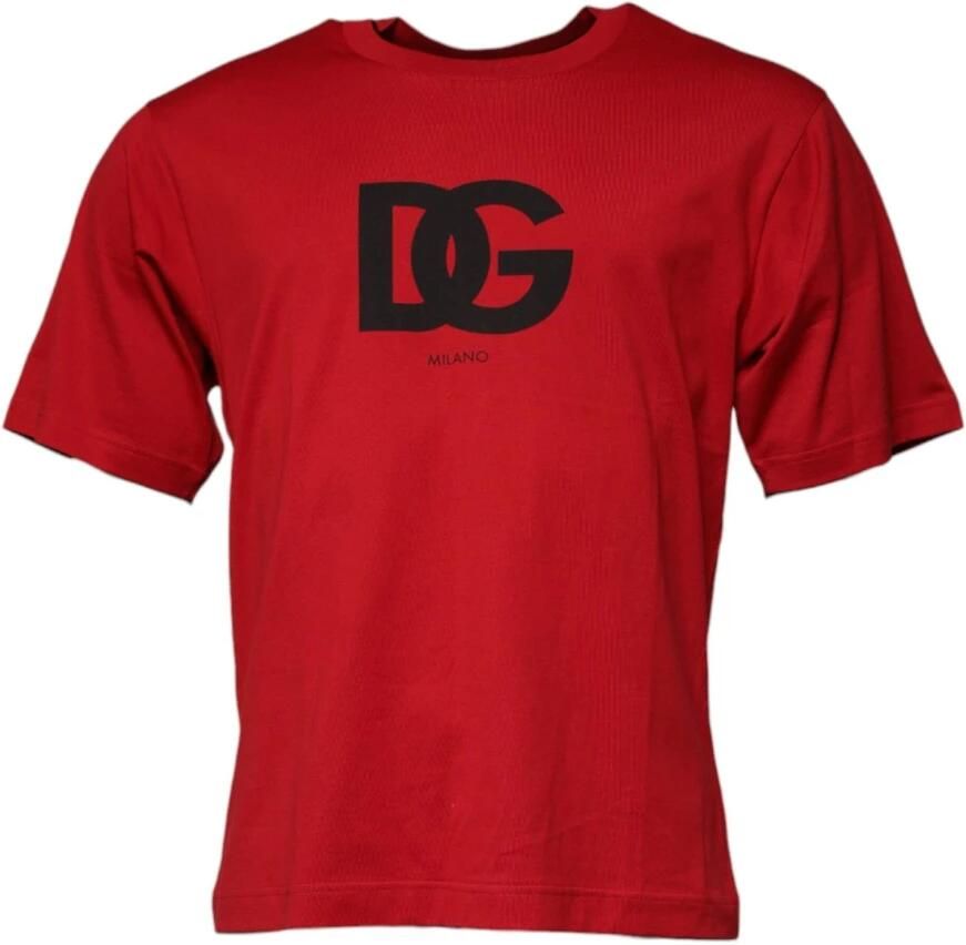 Dolce & Gabbana Rood Zwart Katoenen Crew Neck T-shirt Red Heren