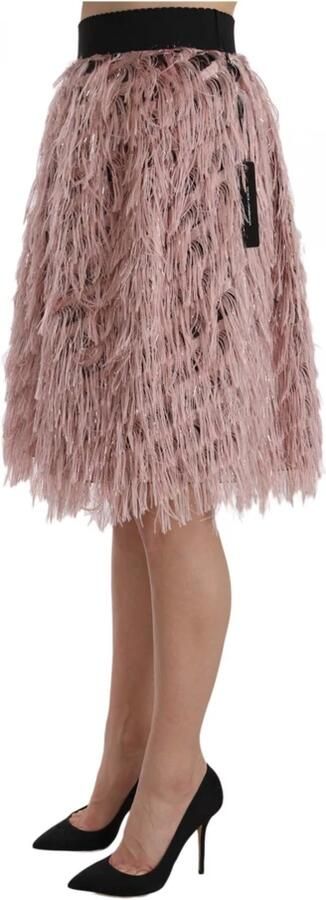 Dolce & Gabbana Pink Gold Fringe Metallic Pencil A-line Skirt Roze Dames - Foto 3
