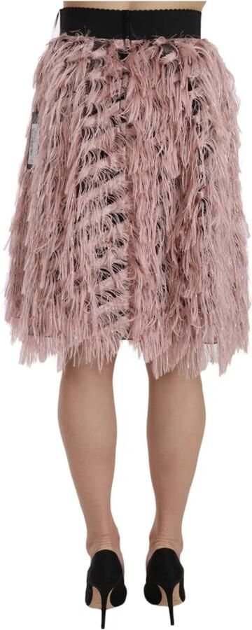 Dolce & Gabbana Pink Gold Fringe Metallic Pencil A-line Skirt Roze Dames