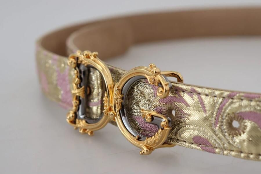 Dolce & Gabbana Roze Pink Jacquard Riem met Gouden Metalen Gesp Pink Dames
