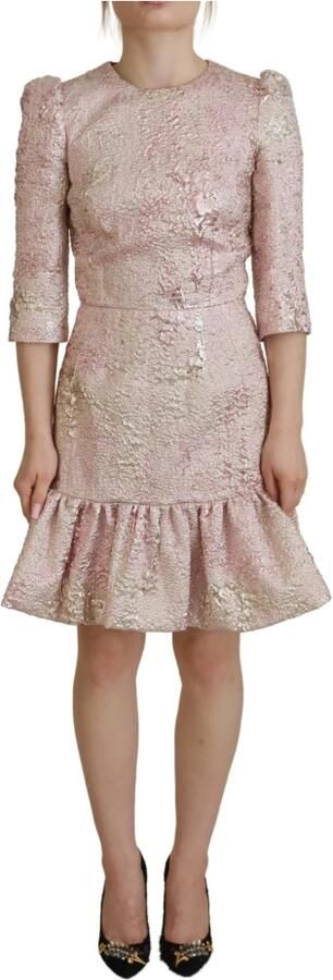 Dolce & Gabbana Roze Jacquard Sheath Midi Jurk Pink Dames - Foto 8