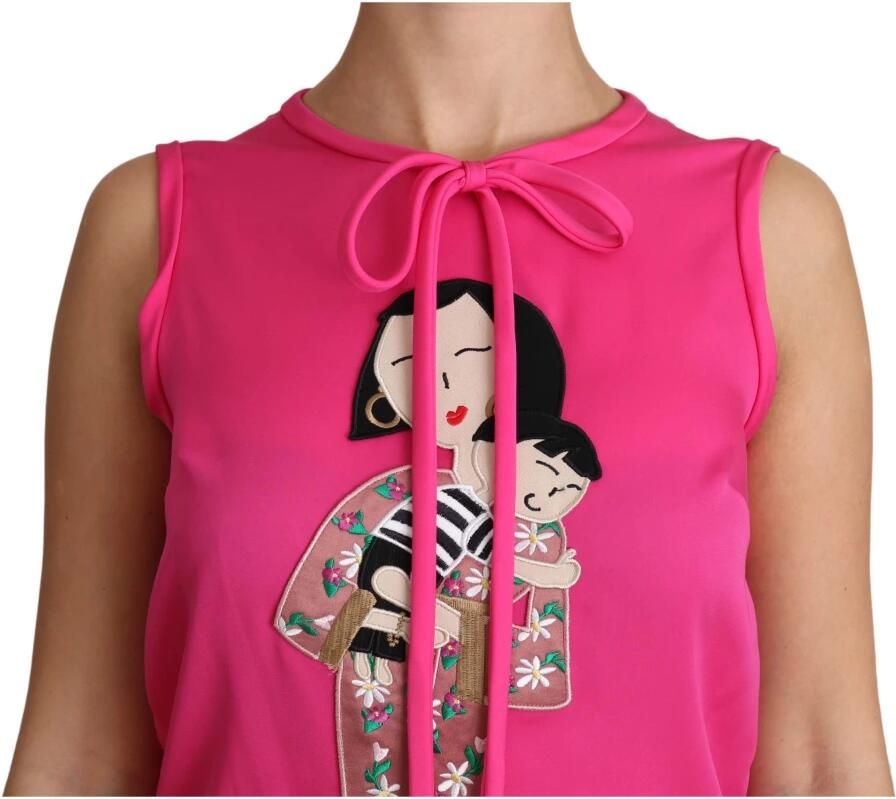 Dolce & Gabbana Pink Family Silk Tank Mama Blouse Top Shirt Roze Dames