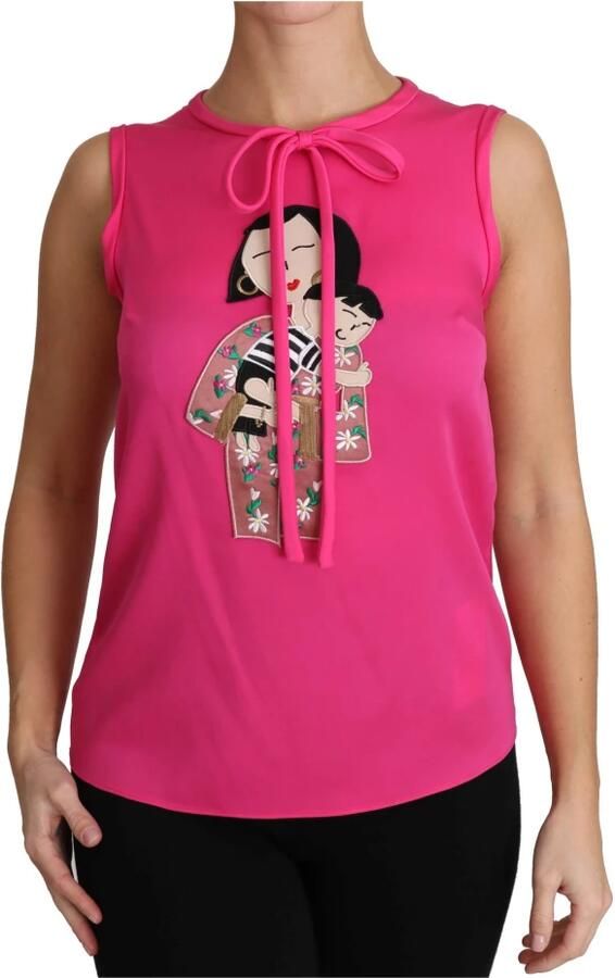 Dolce & Gabbana Pink Family Silk Tank Mama Blouse Top Shirt Roze Dames - Foto 2