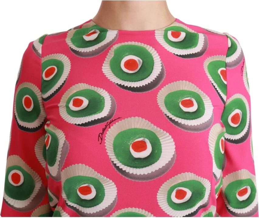 Dolce & Gabbana Prachtige Shift Mini Jurk met Cupcake Print Pink Dames