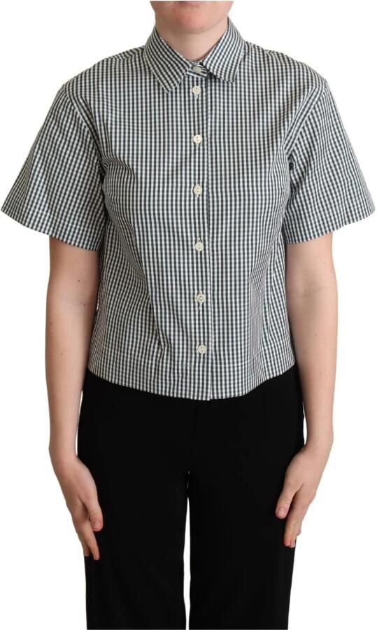 Dolce & Gabbana White Green Cotton Check Shirt Blouse Top Groen Dames - Foto 4