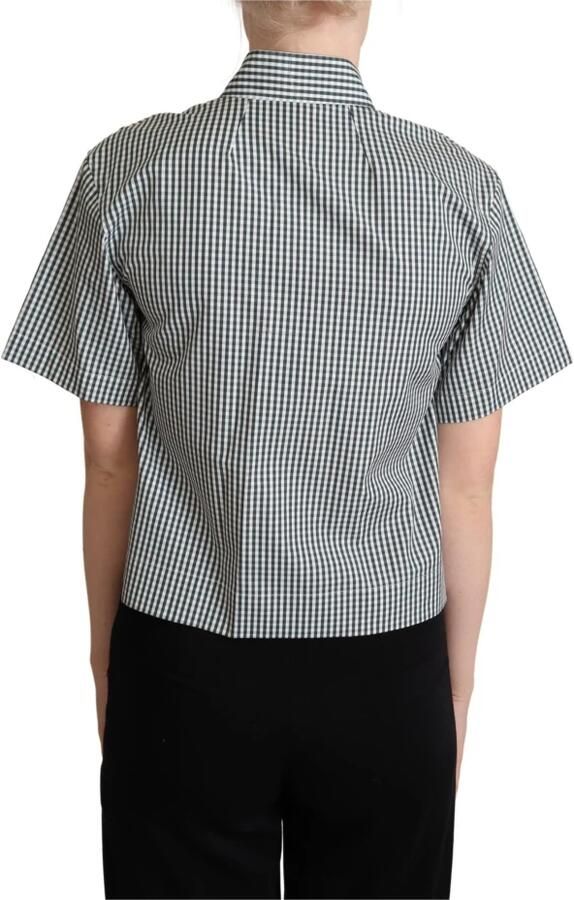 Dolce & Gabbana White Green Cotton Check Shirt Blouse Top Groen Dames - Foto 2