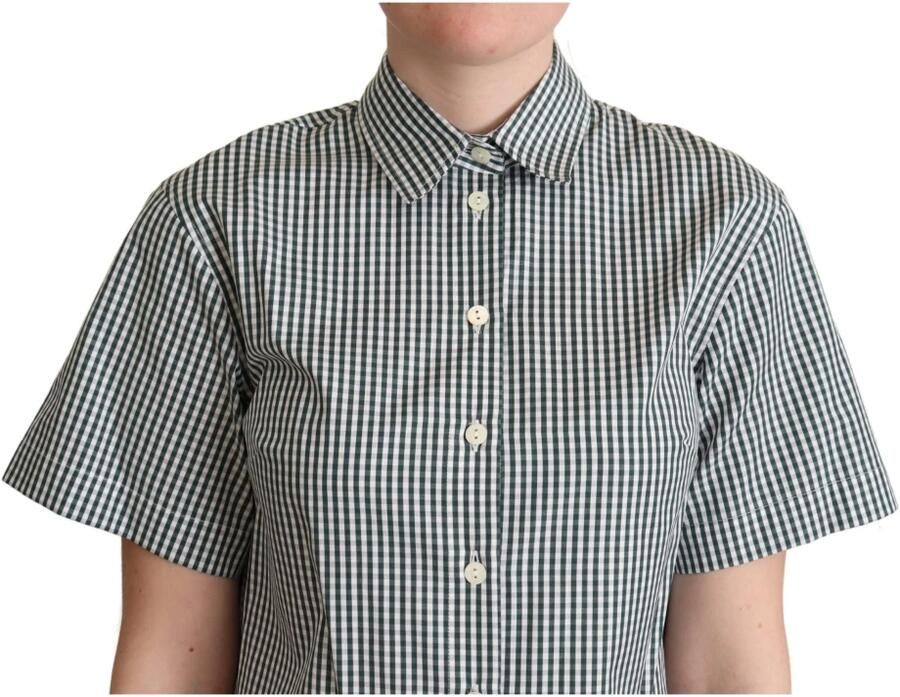 Dolce & Gabbana White Green Cotton Check Shirt Blouse Top Groen Dames