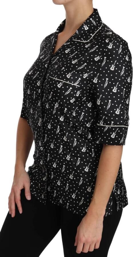 D&G Overhemd D&G Muziek Print Zijden Shirt Korte Mouwen Blouse - Foto 5