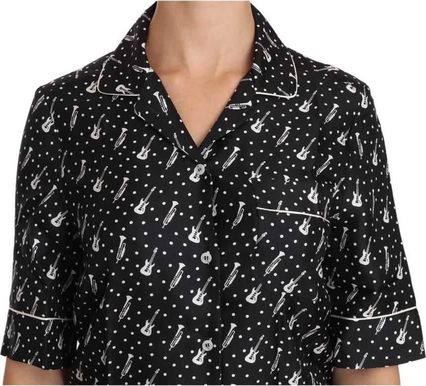 D&G Overhemd D&G Muziek Print Zijden Shirt Korte Mouwen Blouse