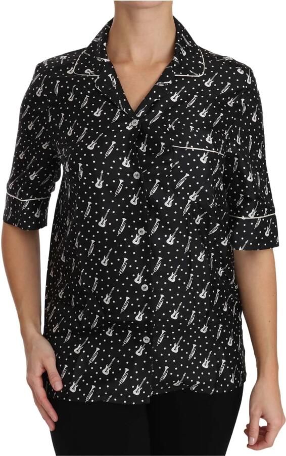 D&G Overhemd D&G Muziek Print Zijden Shirt Korte Mouwen Blouse - Foto 4