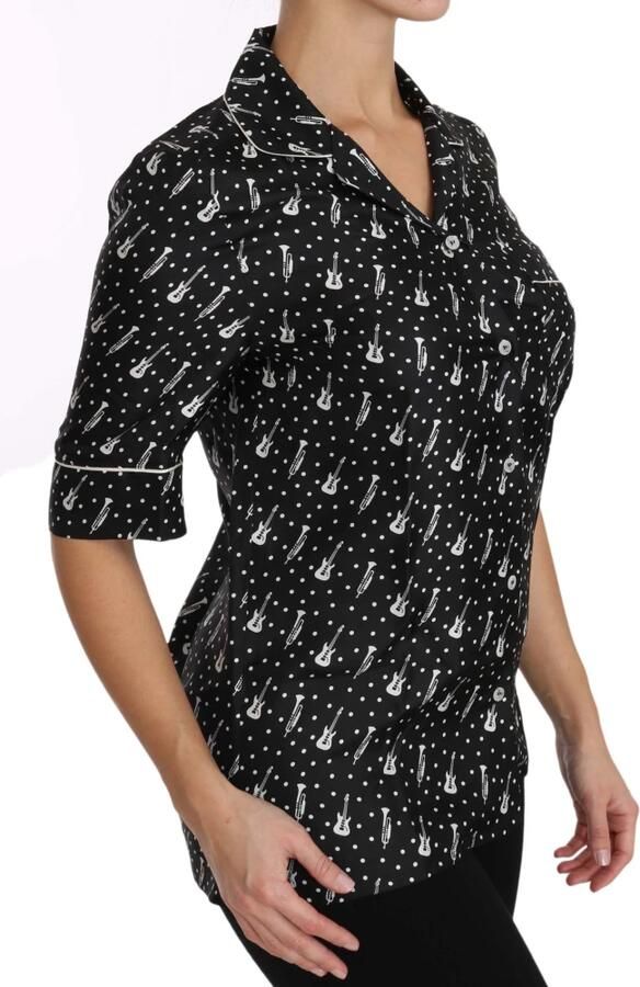 D&G Overhemd D&G Muziek Print Zijden Shirt Korte Mouwen Blouse - Foto 2