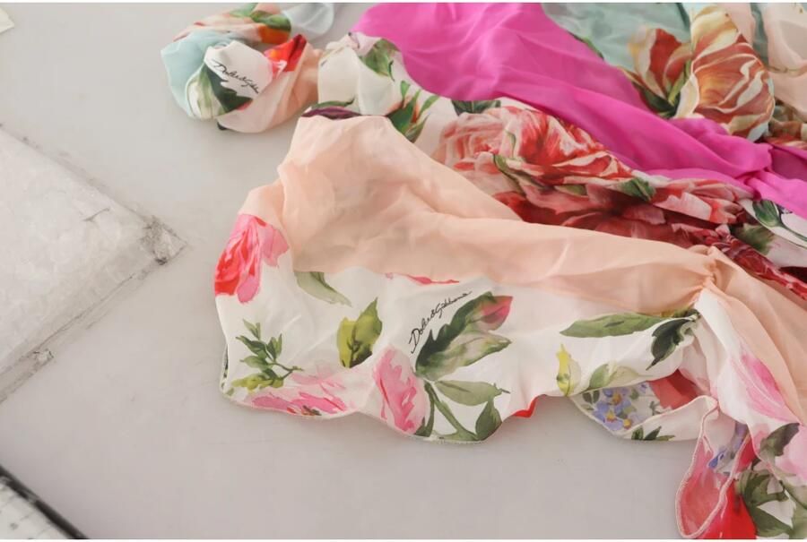 Dolce & Gabbana Multicolor Bloemen Sheath Jurk met Logo Details Meerkleurig Dames