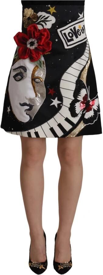 Dolce & Gabbana Zwarte A-lijn rok met hoge taille en versiering Multicolor Dames - Foto 6