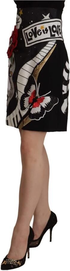 Dolce & Gabbana Zwarte A-lijn rok met hoge taille en versiering Multicolor Dames - Foto 8