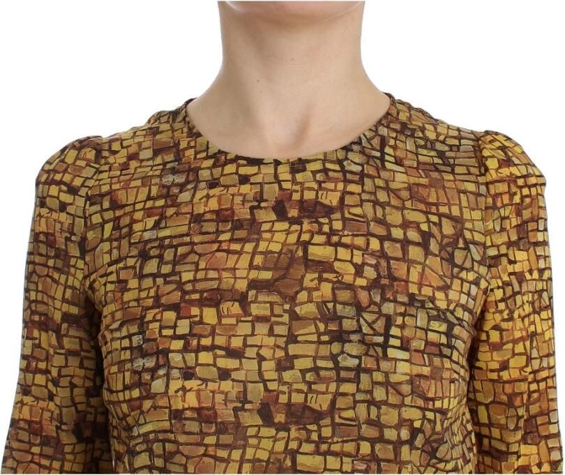 Dolce & Gabbana Multicolor Mozaïek Print Zijden Blouse T-shirt Brown Dames
