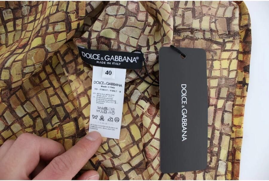 Dolce & Gabbana Multicolor Mozaïek Print Zijden Blouse T-shirt Brown Dames - Foto 2