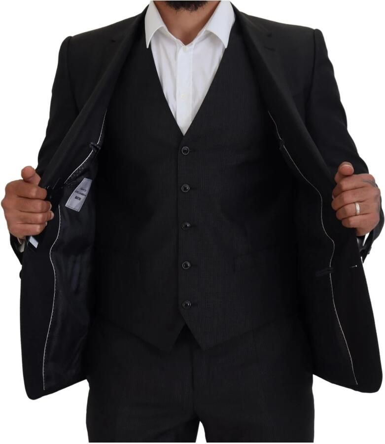 Dolce & Gabbana Zwart Virgin Wool Formeel 3-delig Pak Klassieke Elegantie Black Heren
