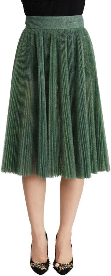 Dolce & Gabbana Metallic Groene Hoge Taille A-lijn Plooirok Green Dames - Foto 7