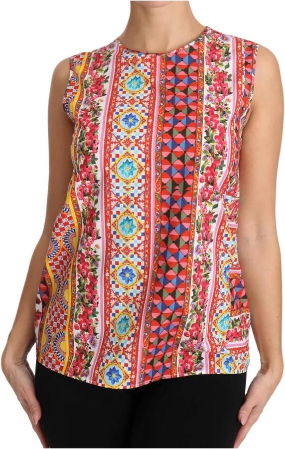 D&G Overhemd D&G Dolce Gabbana Printed Silk Top Mouwloze Blouse - Foto 3