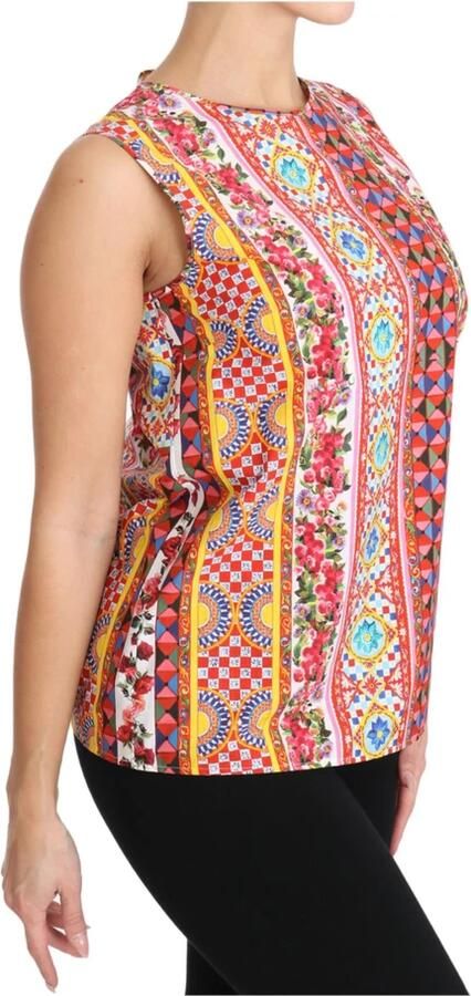 D&G Overhemd D&G Dolce Gabbana Printed Silk Top Mouwloze Blouse - Foto 5