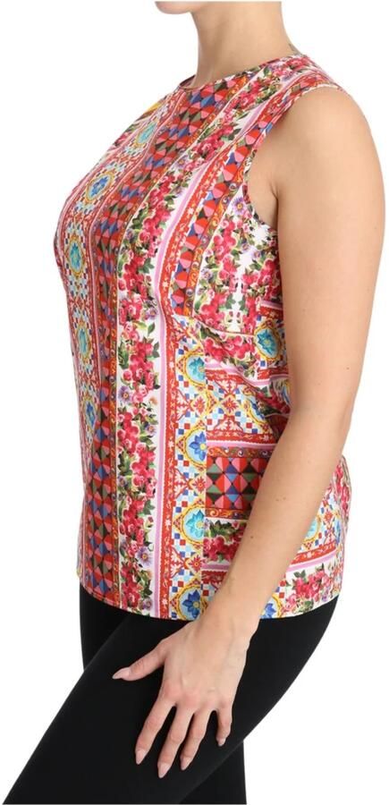 D&G Overhemd D&G Dolce Gabbana Printed Silk Top Mouwloze Blouse - Foto 4