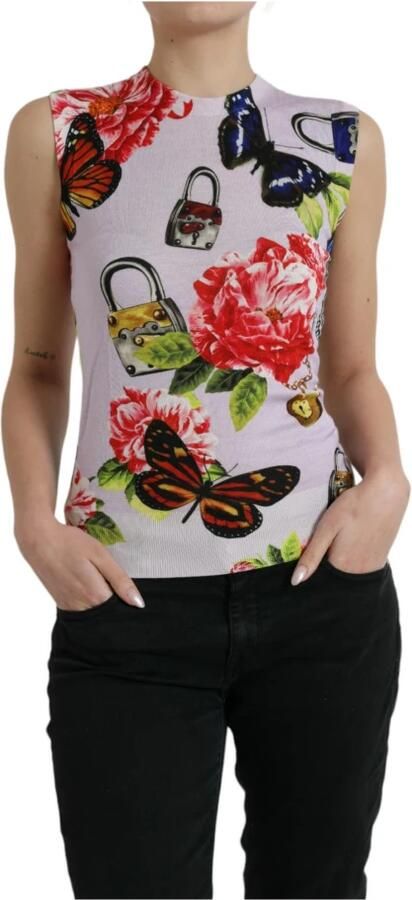 Dolce & Gabbana Bloemen vlinder tanktop kasjmier zijde Multicolor Dames - Foto 6