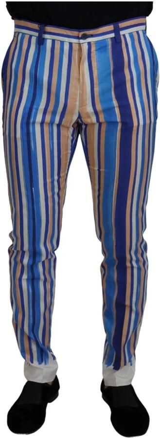 Dolce & Gabbana Blauw Gestreepte Zijden Katoenen Slim Broek Blauw Heren - Foto 8