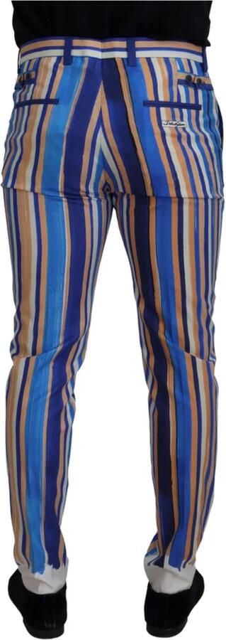 Dolce & Gabbana Blauw Gestreepte Zijden Katoenen Slim Broek Blauw Heren - Foto 7