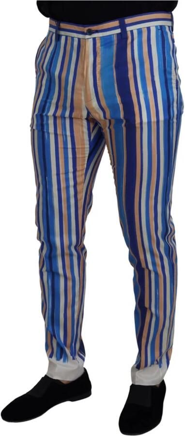 Dolce & Gabbana Blauw Gestreepte Zijden Katoenen Slim Broek Blauw Heren - Foto 6
