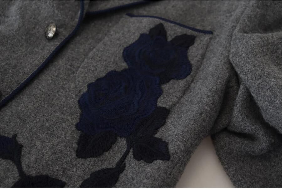 Dolce & Gabbana Elegante grijze wollen blazer met blauwe rozenborduursel Blue Heren - Foto 3